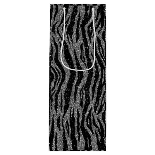 Zebra Print Black and Gray Silver Geschenktüte Für Weinflaschen (Vorderseite)