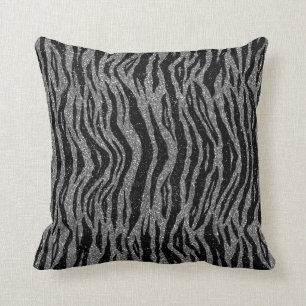 Zebra Print Black and Gray Silver Kissen