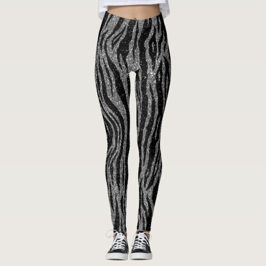 Zebra Print Black and Gray Silver Leggings (Vorderseite)