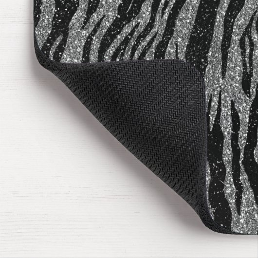 Zebra Print Black and Gray Silver Mousepad (Ecke)