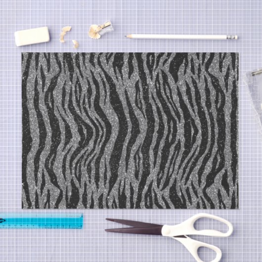 Zebra Print Black and Gray Silver Seidenpapier (Handwerk)