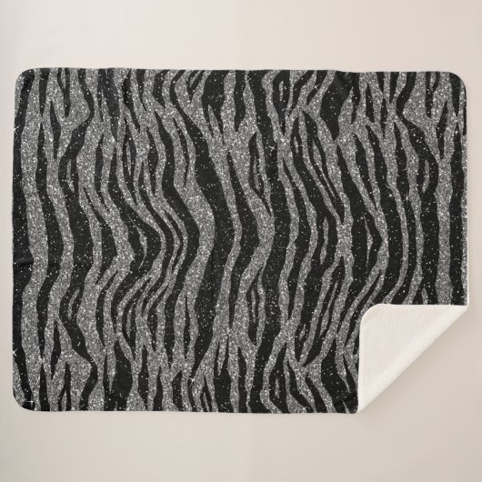 Zebra Print Black and Gray Silver Sherpadecke (Vorderseite (Horizontal))