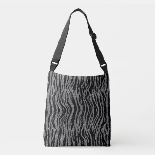 Zebra Print Black and Gray Silver Tragetaschen Mit Langen Trägern (Vorderseite)