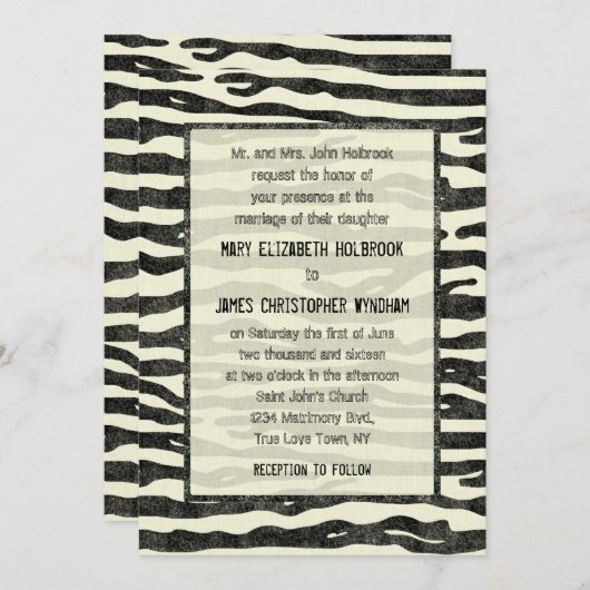 Zebra Print Black Beige Elegante Hochzeit Einladung (Vorne/Hinten)
