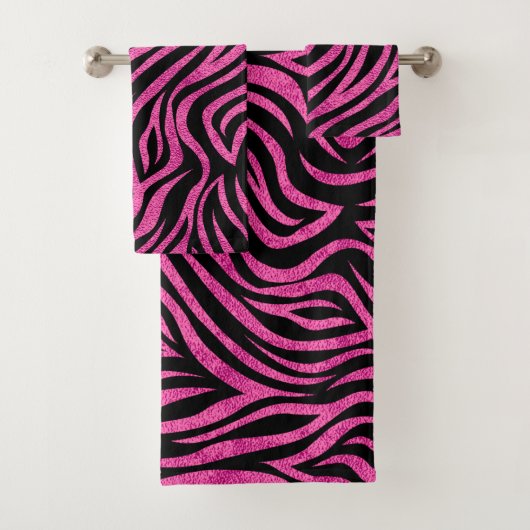 Zebra Print Black Hot Pink Badhandtuch Set (Insitu)