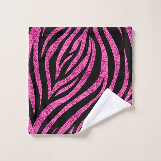 Zebra Print Black Hot Pink Badhandtuch Set (Waschlappen)