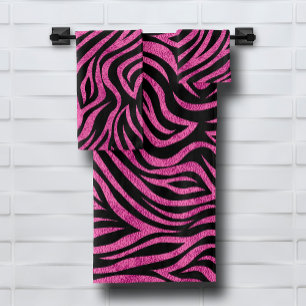 Zebra Print Black Hot Pink Badhandtuch Set