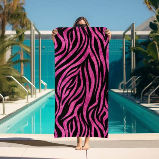 Zebra Print Black Hot Pink Strandtuch