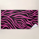 Zebra Print Black Hot Pink Strandtuch (Vorderseite)