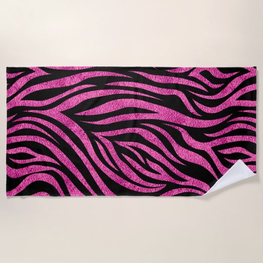 Zebra Print Black Hot Pink Strandtuch (Vorderseite)