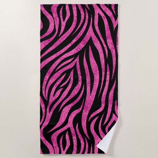 Zebra Print Black Hot Pink Strandtuch (Vorderseite)
