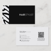 Zebra Print Black Modern Stylist Business Card Visitenkarte (Vorne/Hinten)