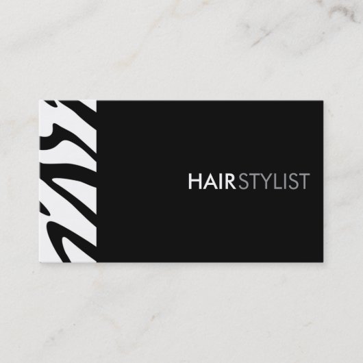 Zebra Print Black Modern Stylist Business Card Visitenkarte (Vorderseite)