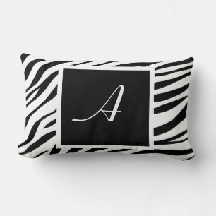Zebra Print Black & White Monogram Lumbar Pillow Lendenkissen