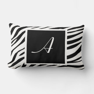 Zebra Print Black & White Monogram Lumbar Pillow Lendenkissen