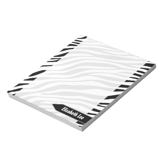 Zebra Print Black & White Personalisiert Notepad Notizblock (Rotiert)