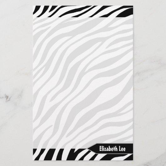 Zebra Print Black & White Personalisiert Stationer Briefpapier (Vorderseite)