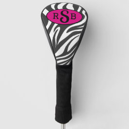 Zebra Print Black, White & Pink Monogram Lady Golf Headcover
