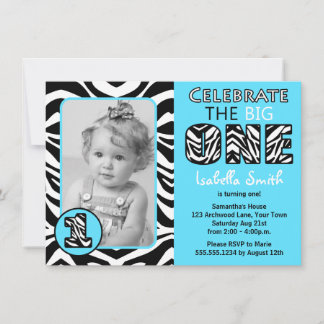Zebra Print Blue Erster Geburtstag Einladung