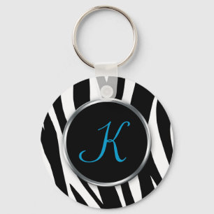 Zebra Print : Blue Monogram : Schlüsselanhänger