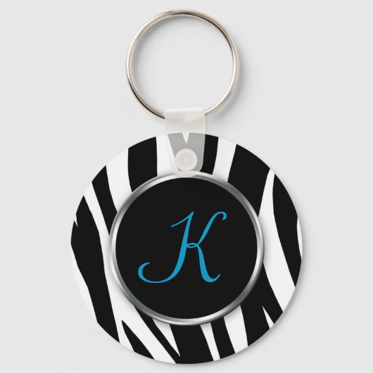 Zebra Print : Blue Monogram : Schlüsselanhänger (Vorderseite)