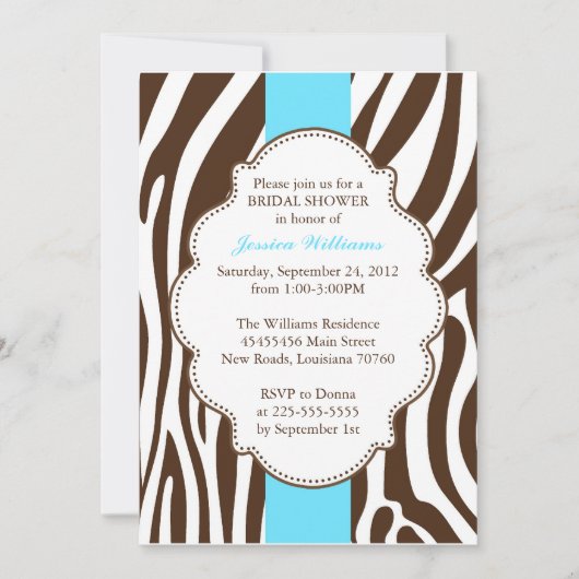 Zebra Print Brautparty Einladung (Vorderseite)