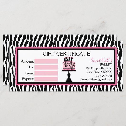 Zebra Print Cake Bakery Geschenkgutschein (Vorne/Hinten)