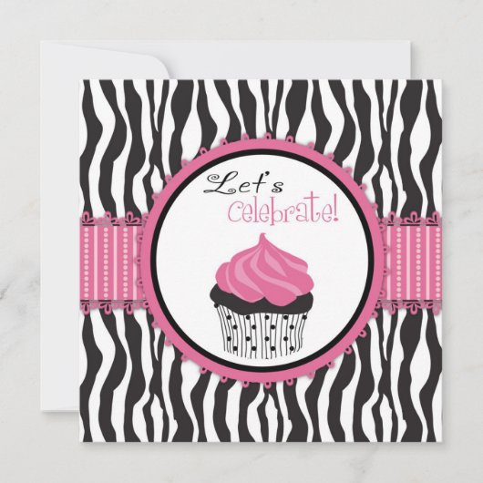 Zebra Print & Cupcake Baby Dusche Einladung (Vorderseite)