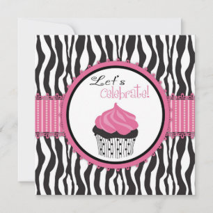 Zebra Print & Cupcake Baby Dusche Einladung