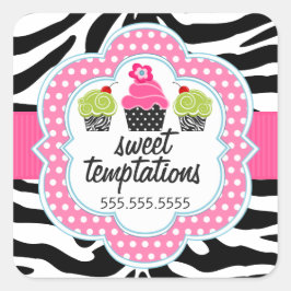 Zebra Print Cupcake Bakery Business Quadratischer Aufkleber