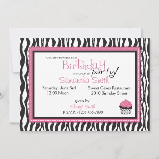 Zebra Print & Cupcake Geburtstag (Rückseite)