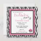 Zebra Print & Cupcake Geburtstag Einladung (Rückseite)