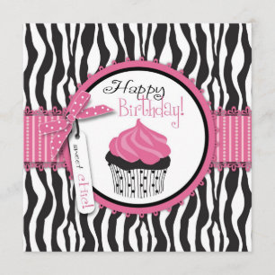Zebra Print & Cupcake Geburtstag Karte