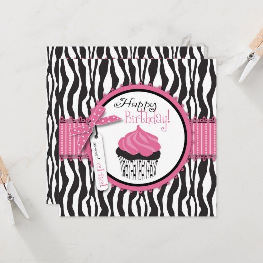 Zebra Print & Cupcake Geburtstag Karte (Vorderseite/Rückseite Beispiel)