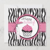 Zebra Print & Cupcake Geburtstag Karte (Vorderseite)