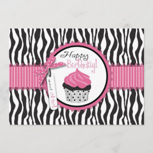 Zebra Print & Cupcake Geburtstag Karte