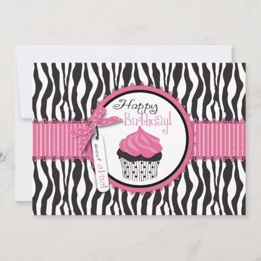 Zebra Print & Cupcake Geburtstag Karte (Vorderseite)