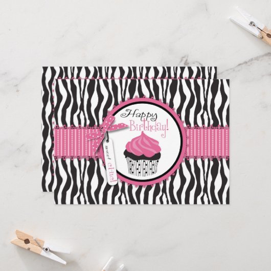 Zebra Print & Cupcake Geburtstag Karte (Vorderseite/Rückseite Beispiel)