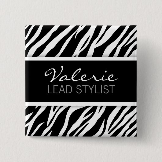 Zebra Print (Custom Hair Salon Name Abzeichen Butt Button (Vorderseite)