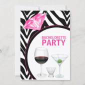 Zebra Print & Diamond Junggeselinnen-Abschied Einladung (Vorderseite)