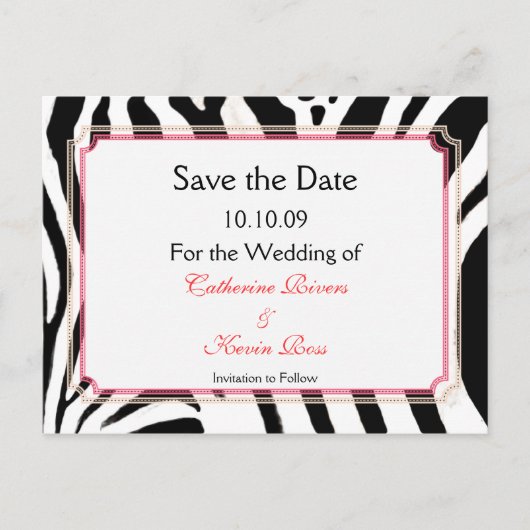 ZEBRA PRINT/DIY EVENT/SAVE THE DATE ANKÜNDIGUNGSPOSTKARTE (Vorderseite)