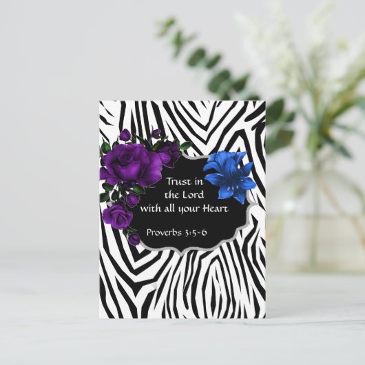 Zebra Print Floral Design Postcard Sprichwörter 3: Postkarte (Stehend Vorderseite)
