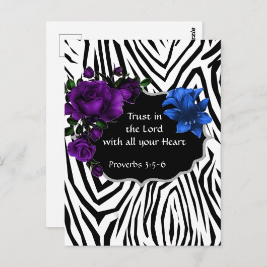 Zebra Print Floral Design Postcard Sprichwörter 3: Postkarte (Vorne/Hinten)
