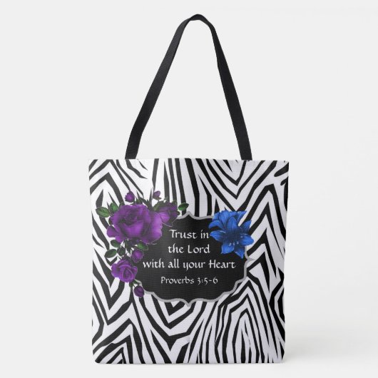 Zebra Print Floral Design Tasche Proverbs 3:5-6 (Vorderseite)