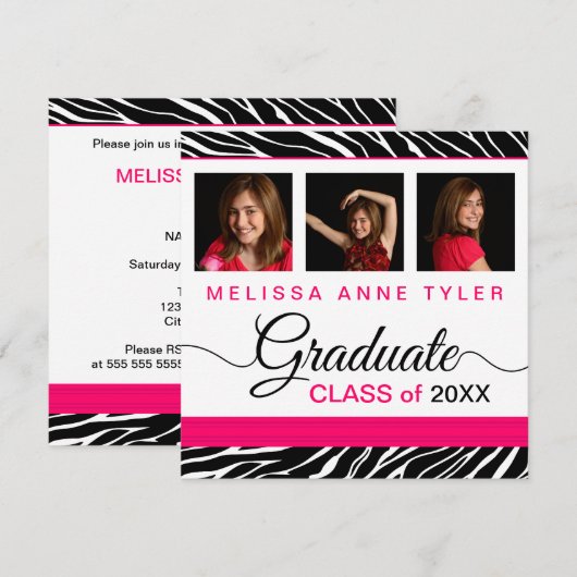 Zebra Print Foto Abschluss Einladung (Vorne/Hinten)
