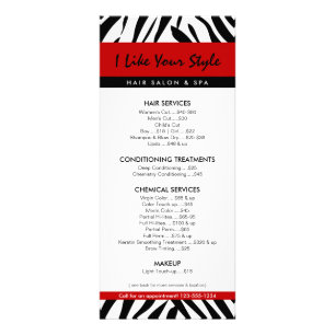 Zebra Print, Friseur-Salon-Preisliste Werbekarte