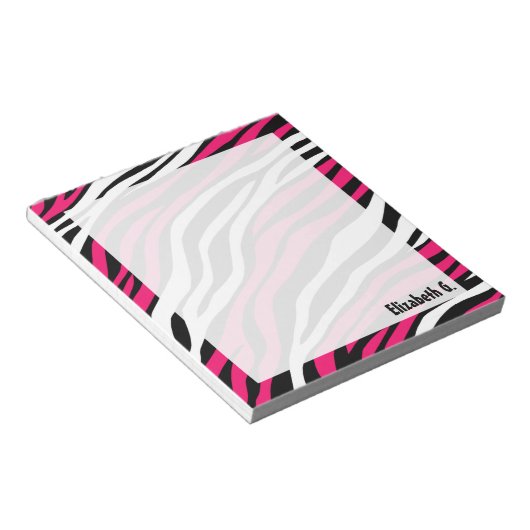 Zebra Print Fuchsia Mix Personalisiert Notepad Notizblock (angewinkelt)