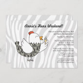 Zebra Print Funny Hen - Hens Party Bachelorette Einladung (Vorne/Hinten)