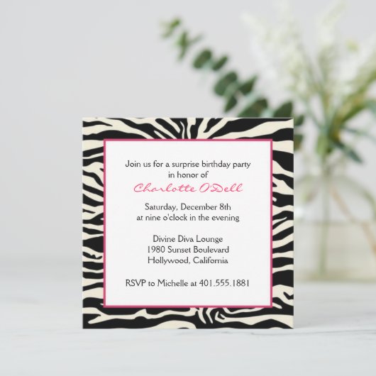 Zebra Print Geburtstag Einladung (Stehend Vorderseite)