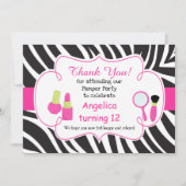 Zebra Print Geburtstag Pamper Party Danke Karte (Vorderseite)